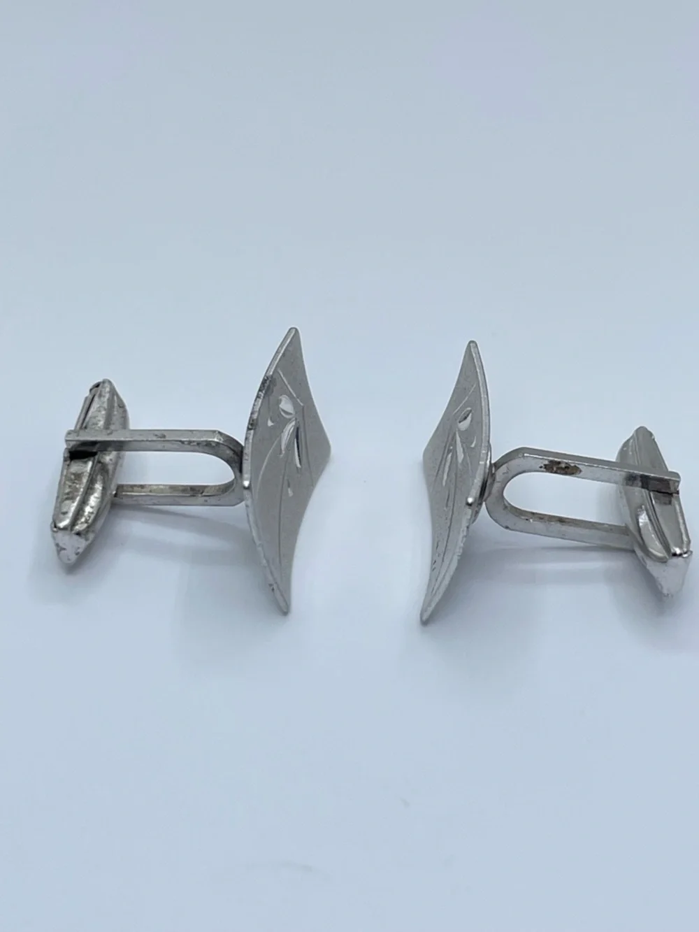 925 Sterling Silver Engraved Rectangle Cufflinks Vintage Minimalist Timeless